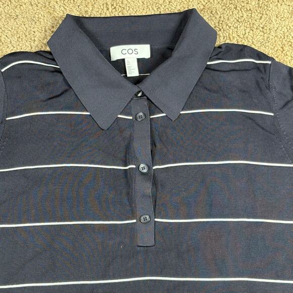 COS Women’s Knitted Polo Shirt Black Stripe Short Sleeve Size Large Pre owned - Picture 3 of 3